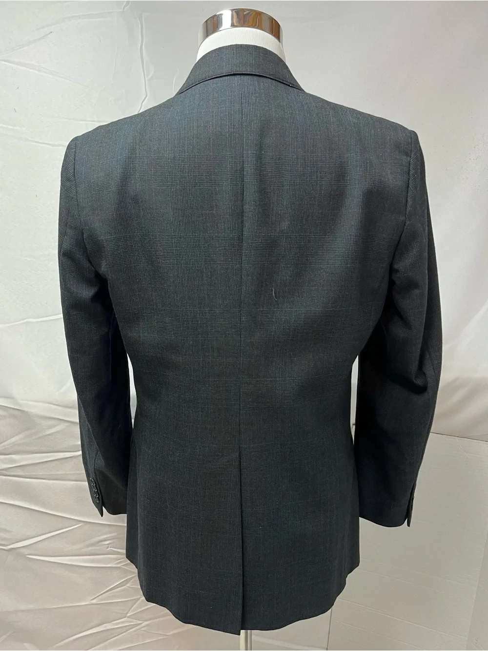 Stanley Blacker Vintage Men 38R Blazer 32x30 Charcoal Plaid Double Breasted Suit